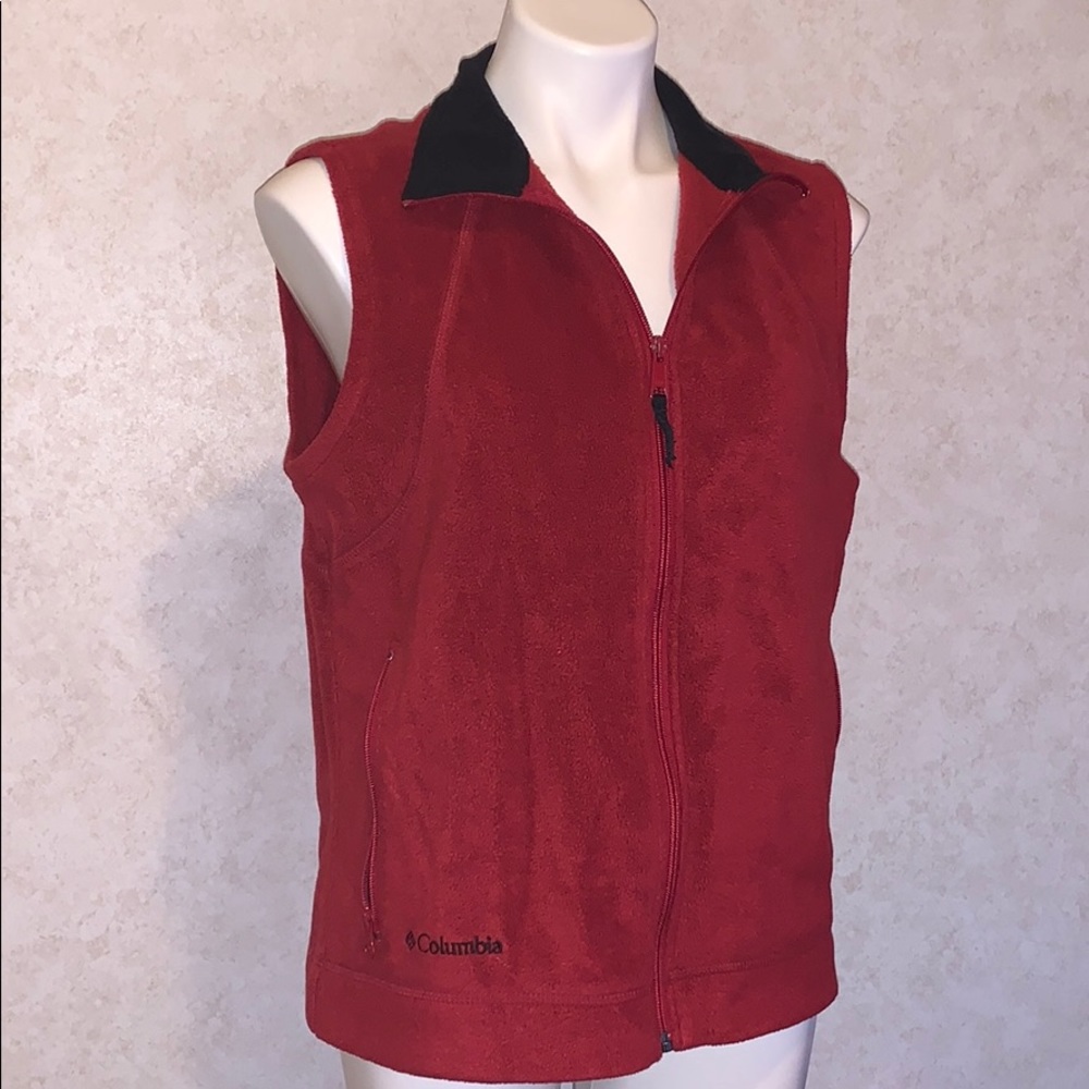 Columbia red large fleece vest black